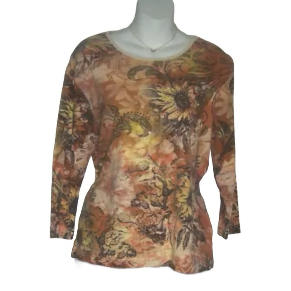 Vintage y2k Studio Collection Shirt Sunflower Studded Distressed Artwork Art M - Picture 1 of 8